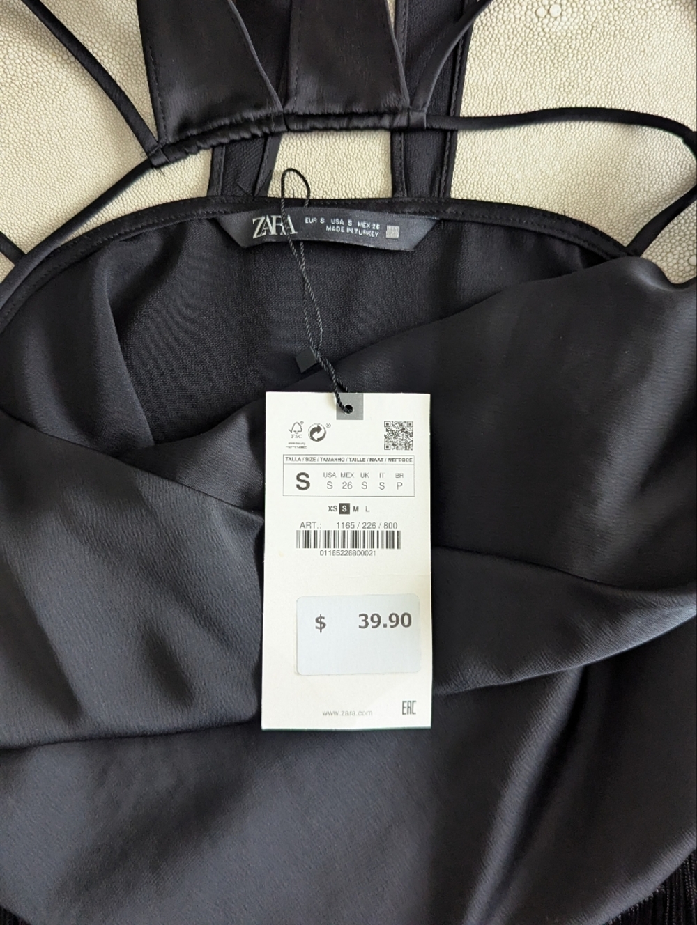 Zara Black Satin-Look Fringe Halter Top Small New - Picture 4 of 8
